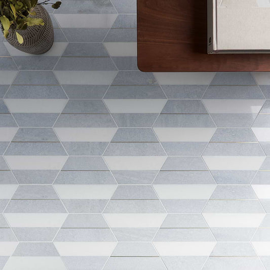 Blue Gold Brass Blue Celeste Thassos 9" Hex Polished