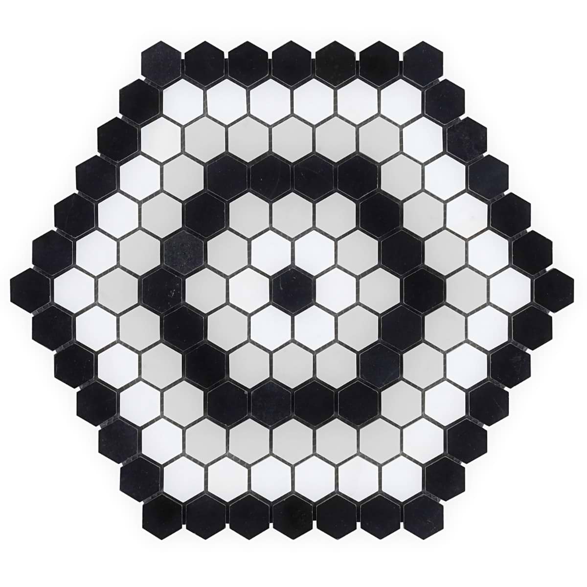 Black White 1" Hex Polished