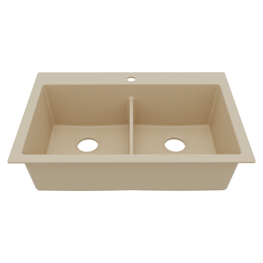Bisque Double Equal Bowl Top Mount Sink 33"