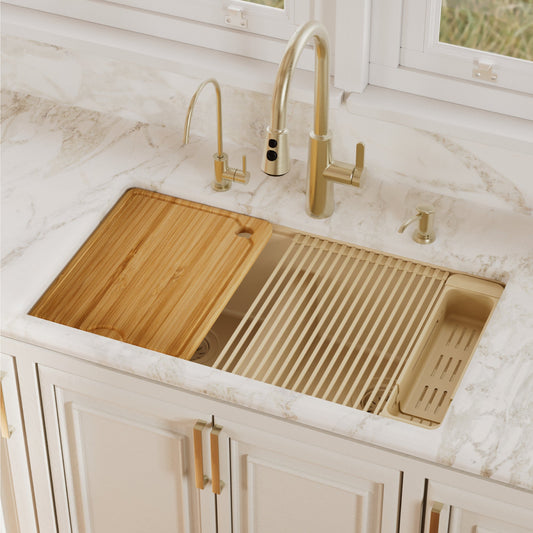 Bisque Double Equal Bowl Undermount Workstation Sink 32-1/2"
