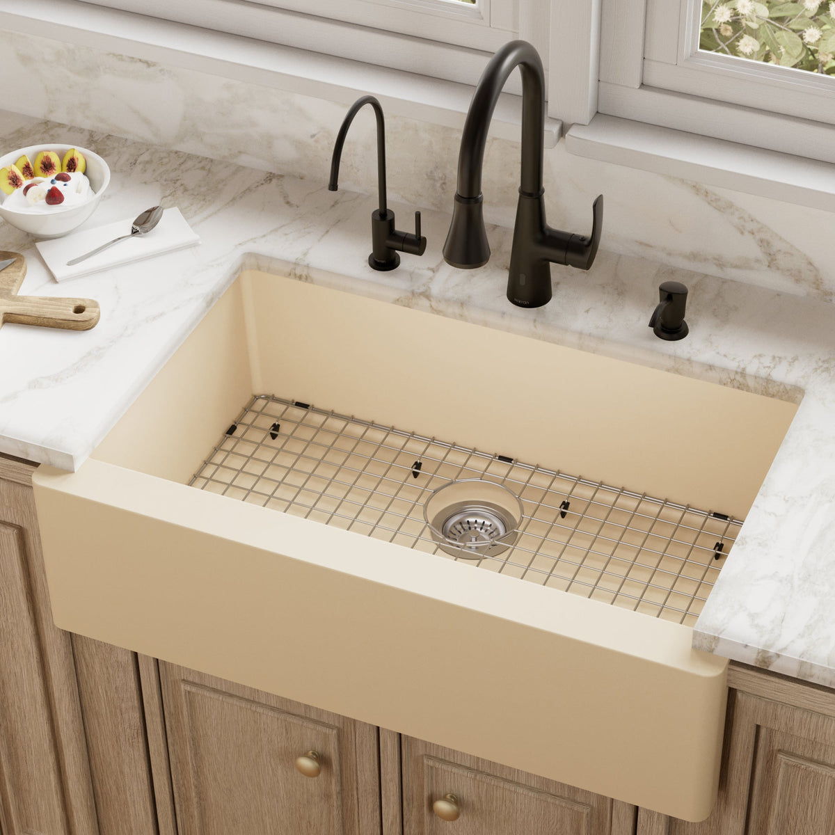 Bisque Large Single Bowl Farmhouse Sink 34"