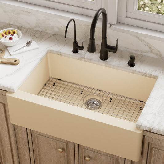 Bisque Large Single Bowl Farmhouse Sink 34"