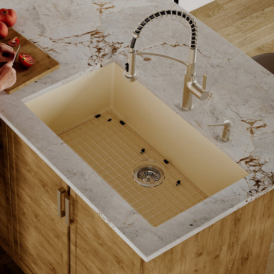 Bisque Large Single Bowl Undermount Sink 32-3/8"