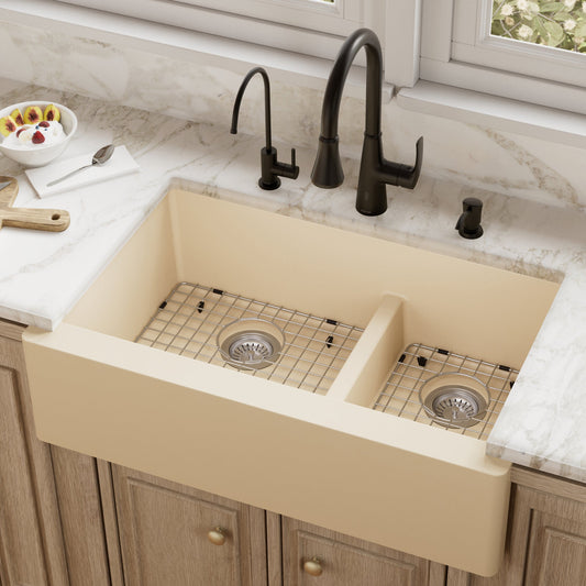 Bisque Large/Small Bowl Farmhouse Sink 34"