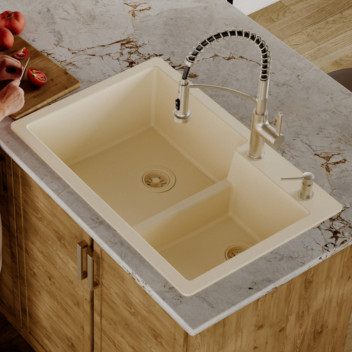 Bisque Large/Small Bowl Top Mount Sink 33"