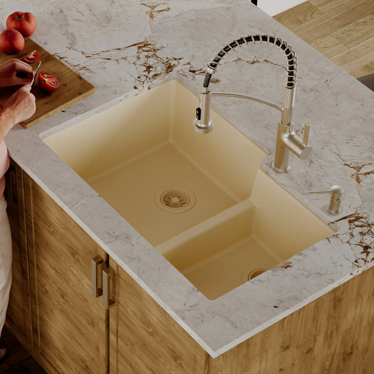 Bisque Large/Small Bowl Undermount Sink 32-3/8"