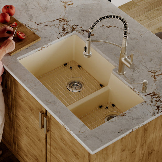Bisque Large/Small Bowl Undermount Sink 32-3/8"