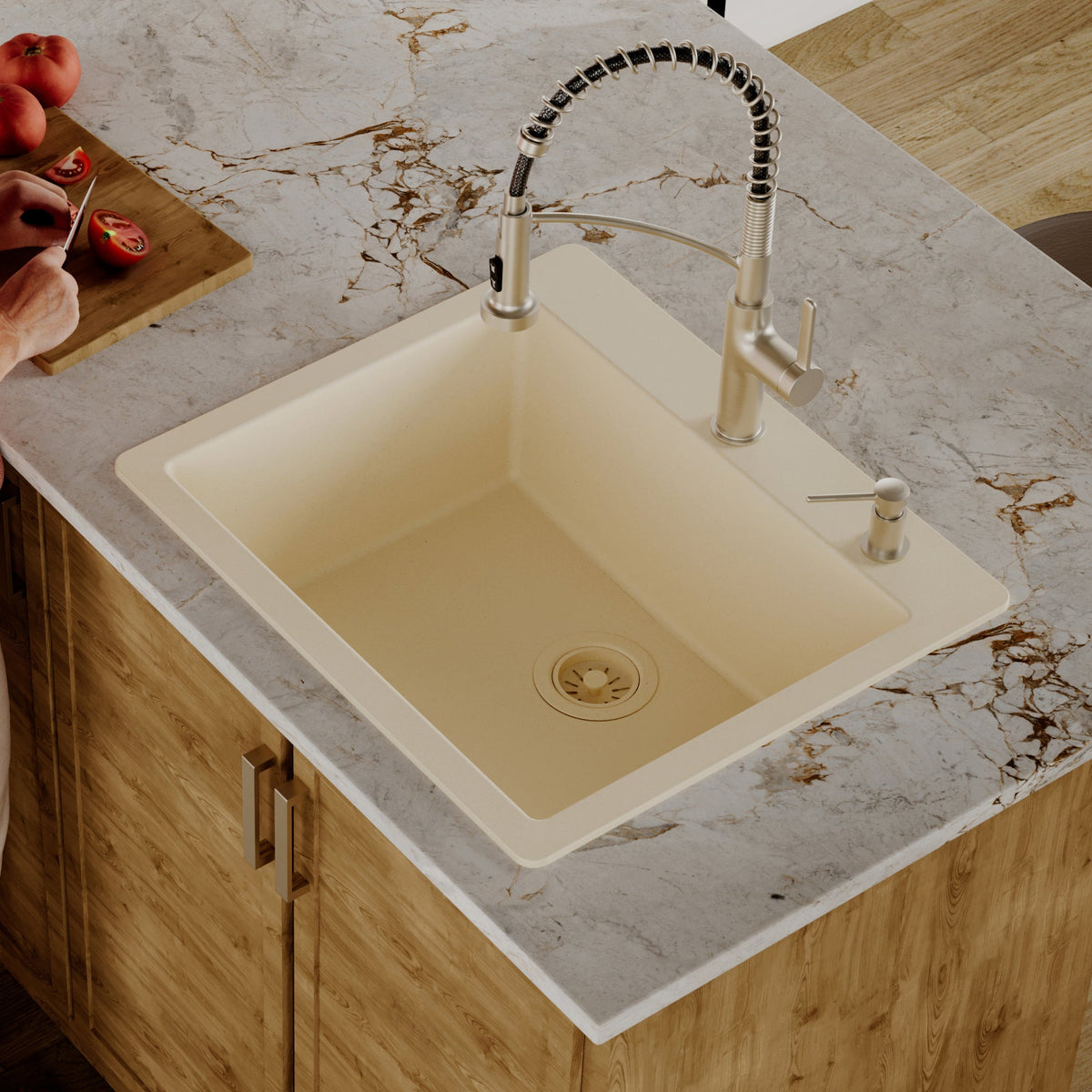 Bisque Single Bowl Top Mount Sink 25"