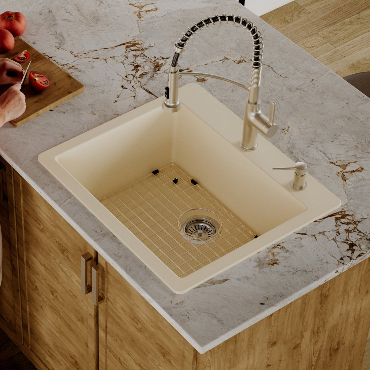 Bisque Single Bowl Top Mount Sink 25"
