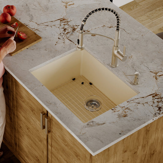 Bisque Single Bowl Undermount Sink 24-3/8"