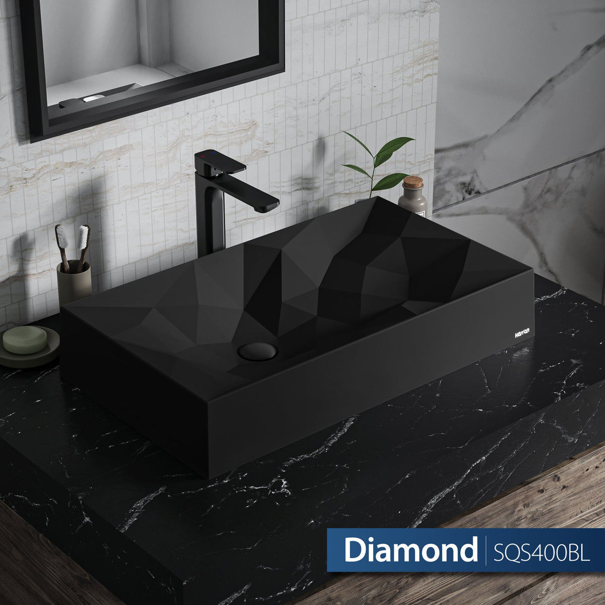 Black Diamond Quartz Vessel Vanity Sink 28-1/8"