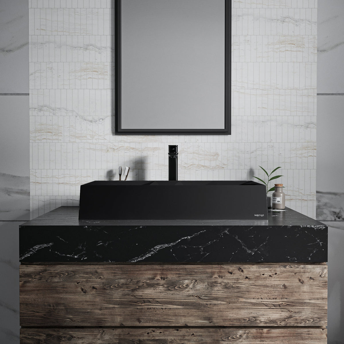 Black Diamond Quartz Vessel Vanity Sink 28-1/8"