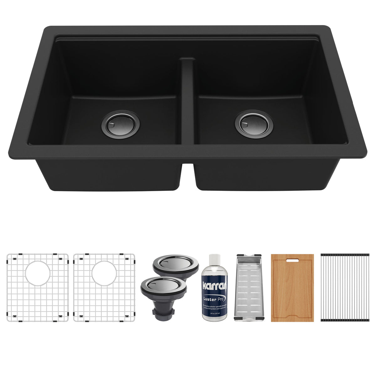 Black Double Equal Bowl Undermount Workstation Sink 32-1/2"