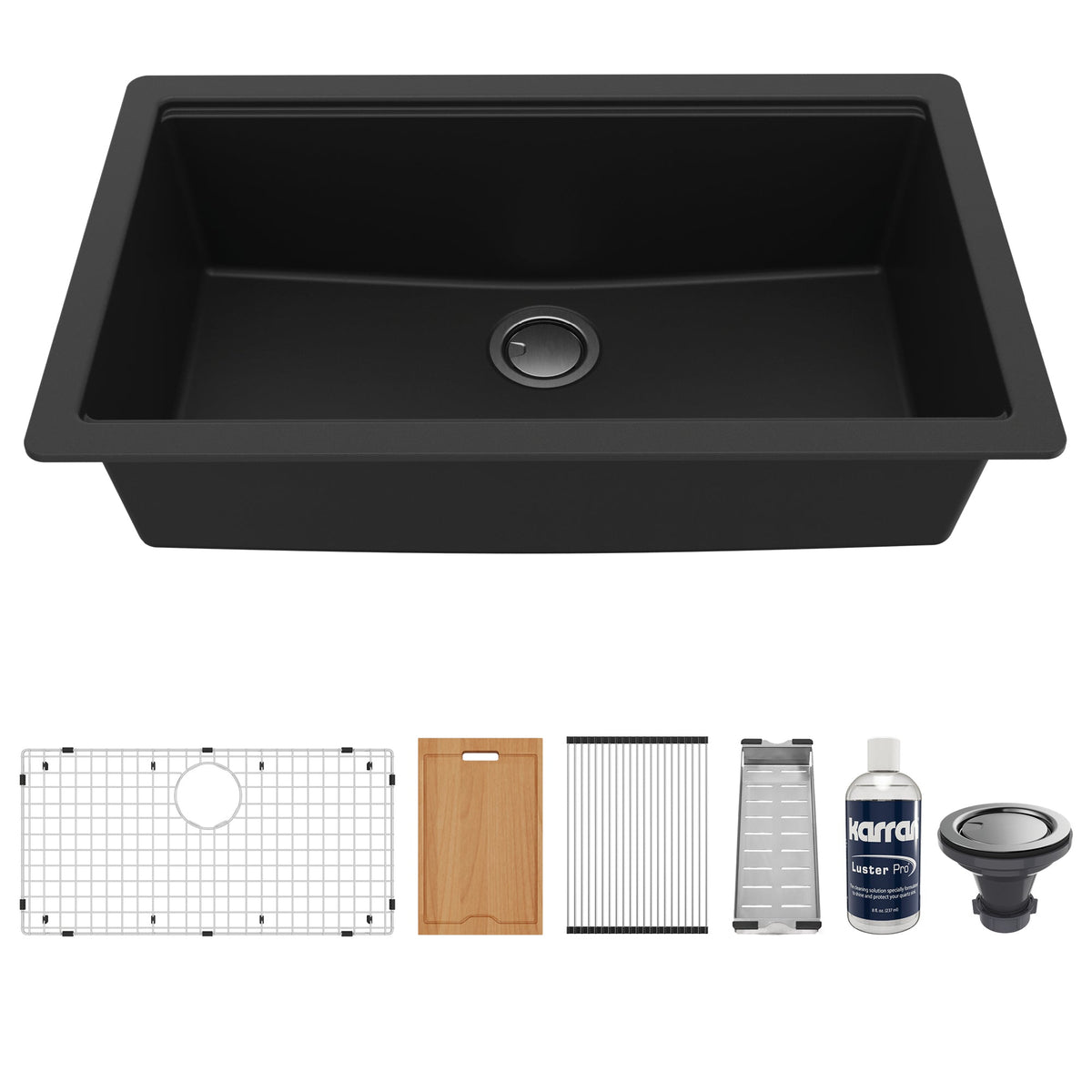 Black Large Single Bowl Undermount Workstation Sink 32-3/8"