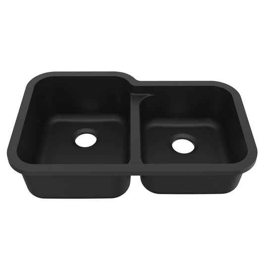 Black Large/Small Bowl Seamless Undermount Sink 32-1/2"