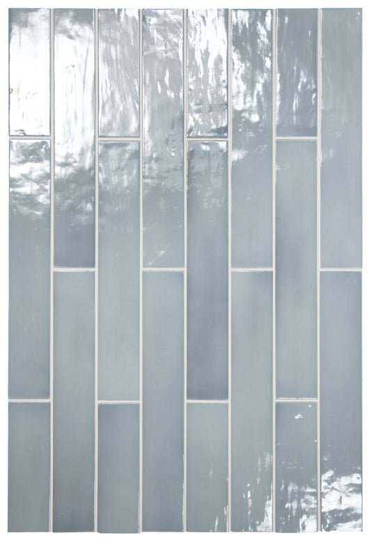 Gray glass mosaic tiles with a reflective surface