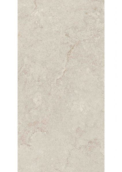 A rectangular beige stone-look tile or slab sample with subtle natural marbling and veining, shown against a white background.