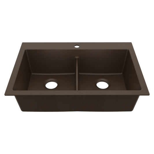 Brown Double Equal Bowl Top Mount Sink 33"