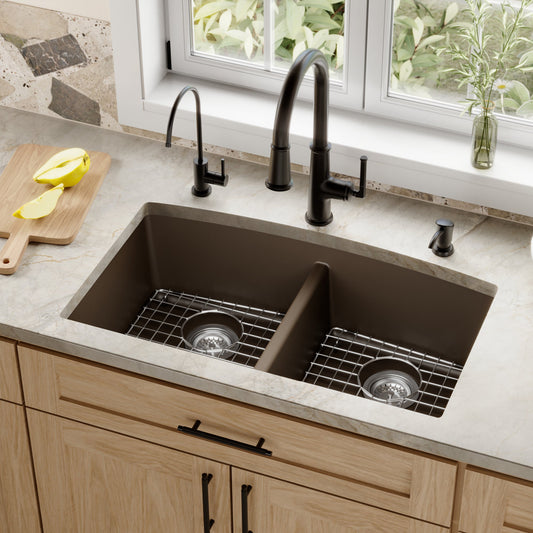 Brown Double Equal Bowl Undermount Sink 32-1/2"