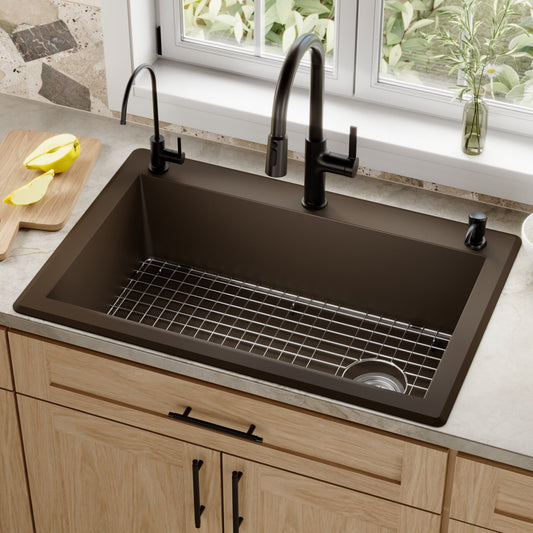 Brown Large Single Bowl Top Mount Sink 33"