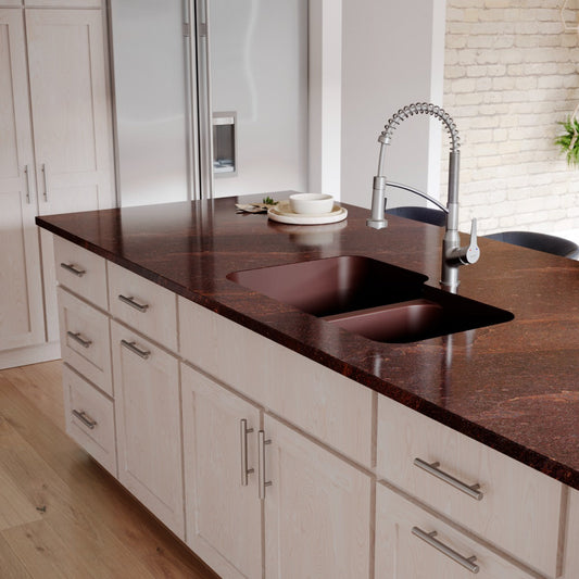 Brown Large/Small Bowl Seamless Undermount Sink 32-1/2"