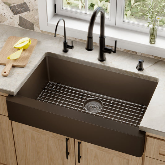 Brown Retrofit Large Single Bowl Farmhouse Sink 34"