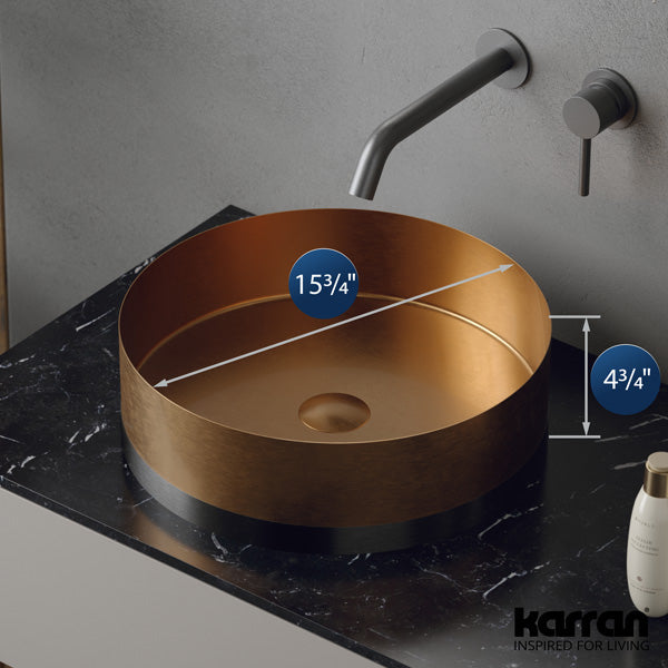 Brushed Copper Vessel Vanity Sink 15-3/4"