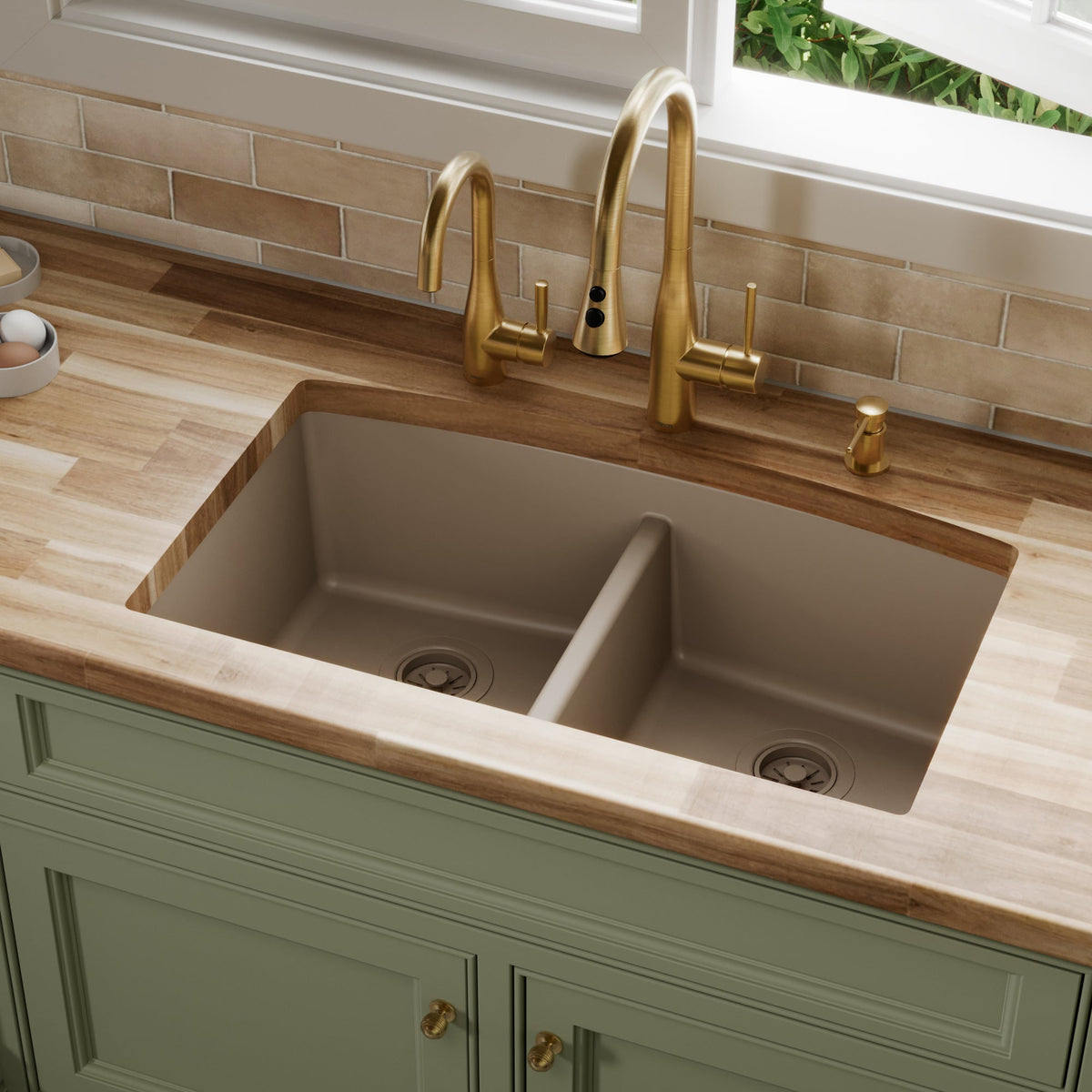 Concrete Double Equal Bowl Undermount Sink 32-1/2"