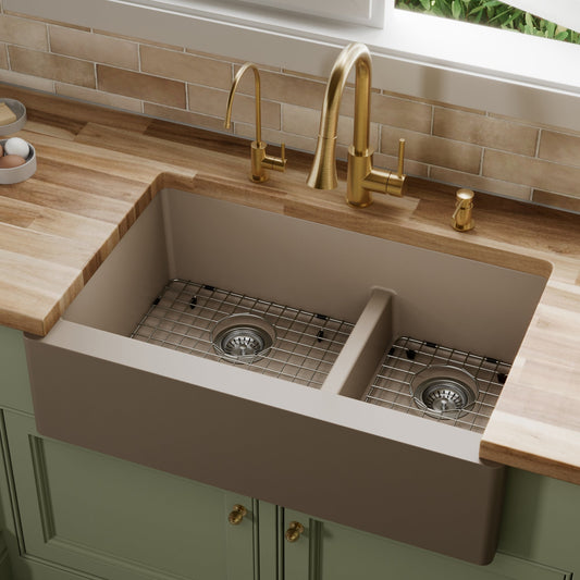 Concrete Large/Small Bowl Farmhouse Sink 34"