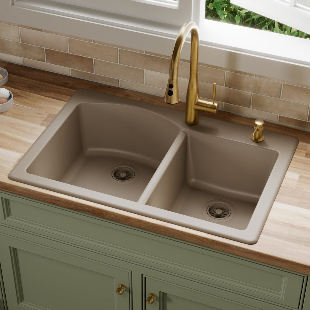 Concrete Large/Small Bowl Top Mount Sink 33"