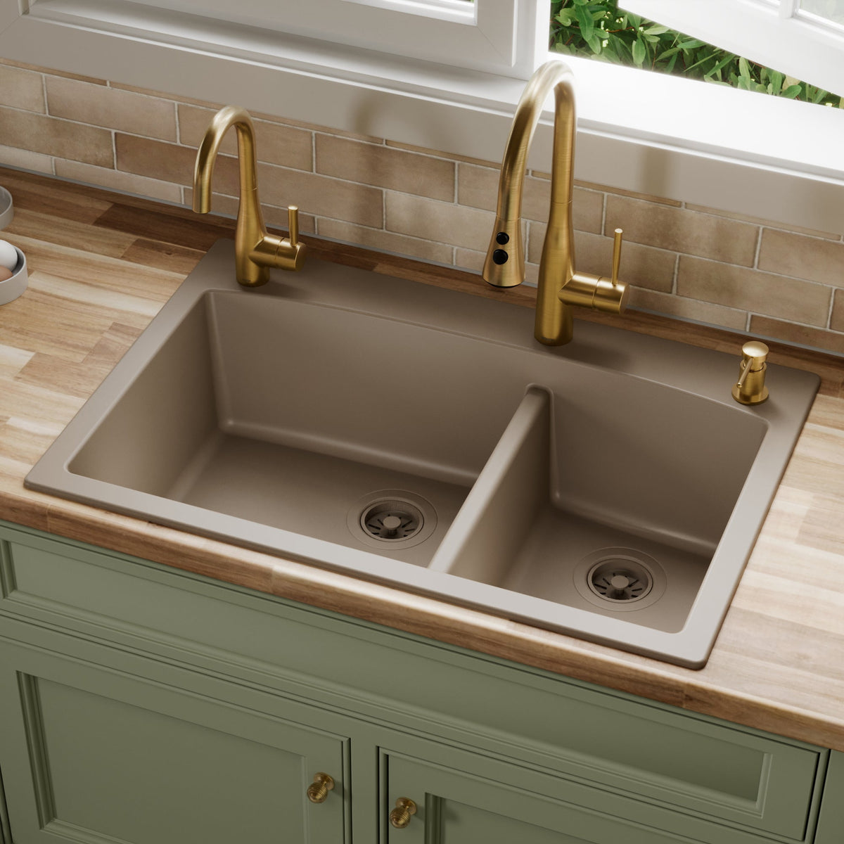 Concrete Large/Small Bowl Top Mount Sink 33"