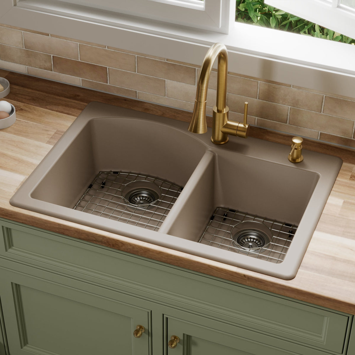 Concrete Large/Small Bowl Top Mount Sink 33"