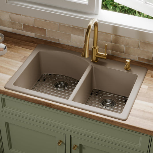 Concrete Large/Small Bowl Top Mount Sink 33"