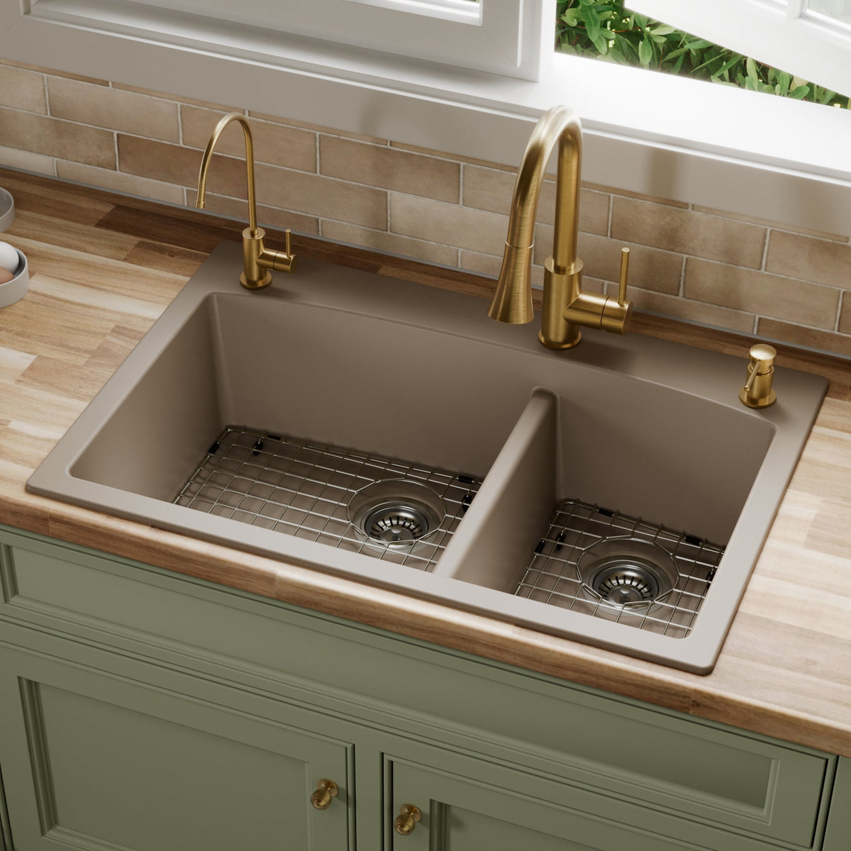 Concrete Large/Small Bowl Top Mount Sink 33"