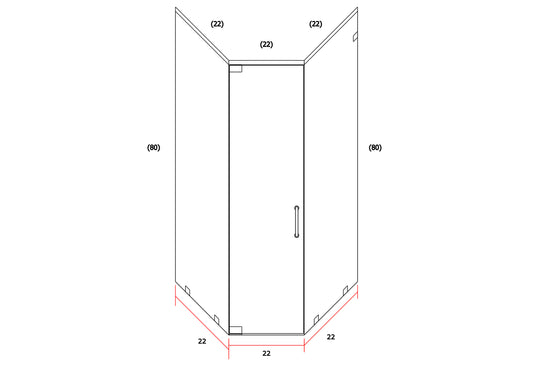 Corner Shower, Rain Glass 22" x 22" x 80"