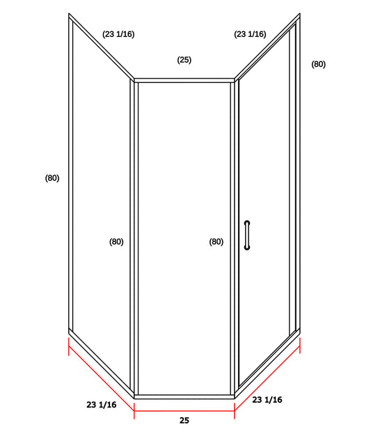 Corner Shower, Right Door 23" x 25" x 80"