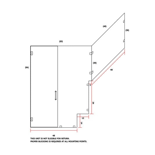 Glass Shower Enclosure 63" x 48" x 84"