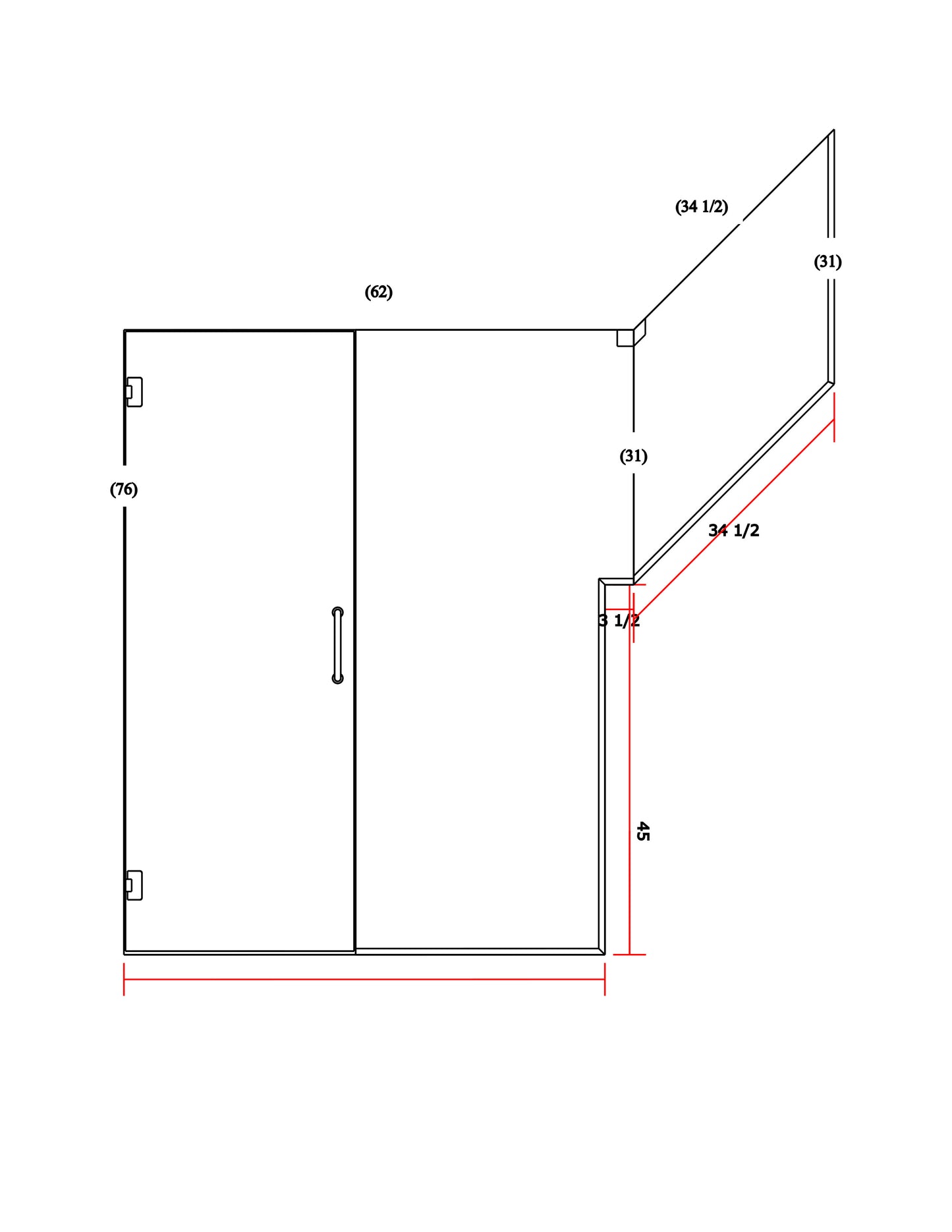 Glass Shower Enclosure 62"x34-1/2"x76"