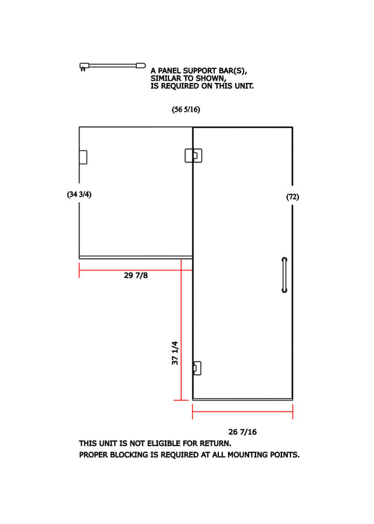 Frameless Shower Enclosure 56"x72"