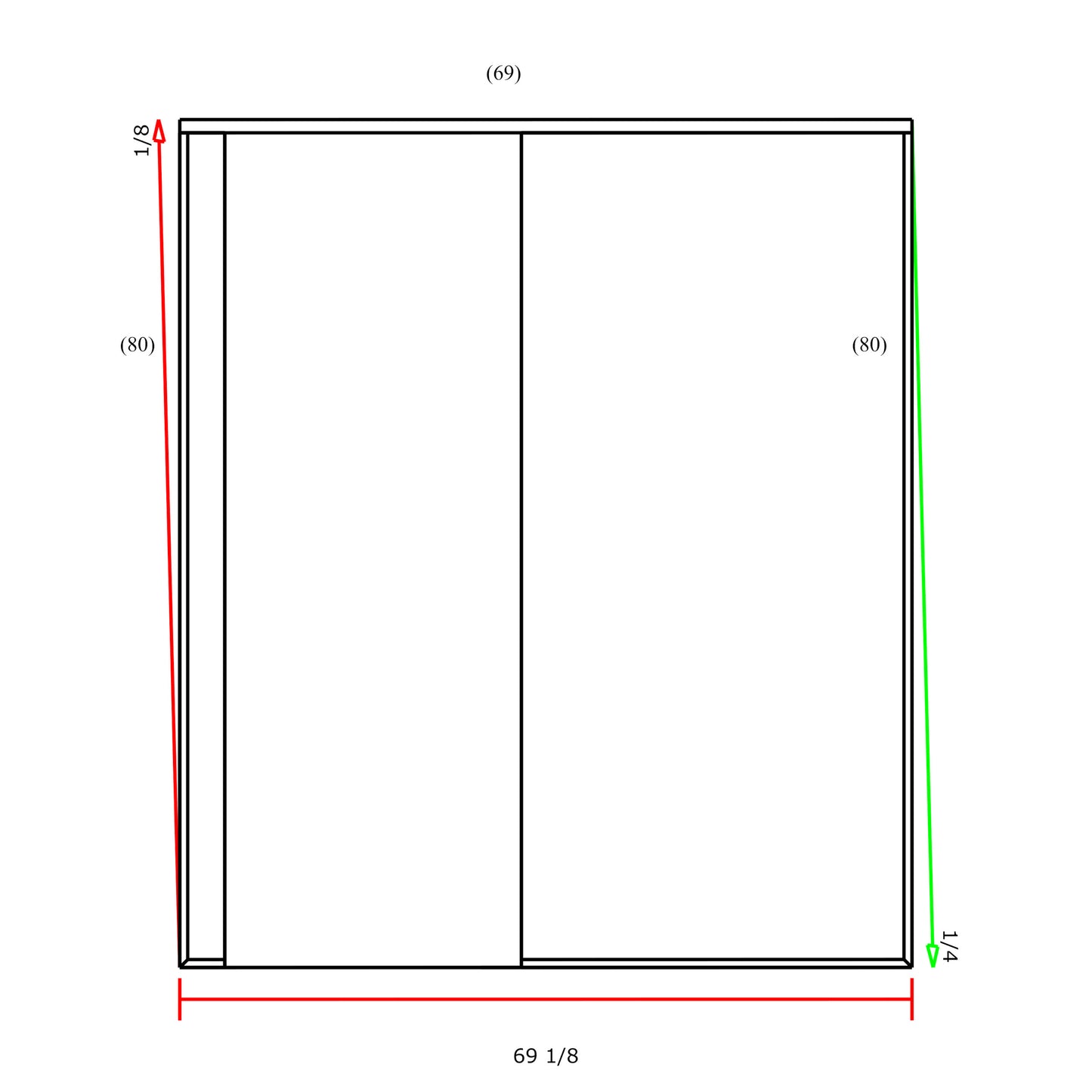 Measurement diagram of a rectangular frame with dimensions labeled.