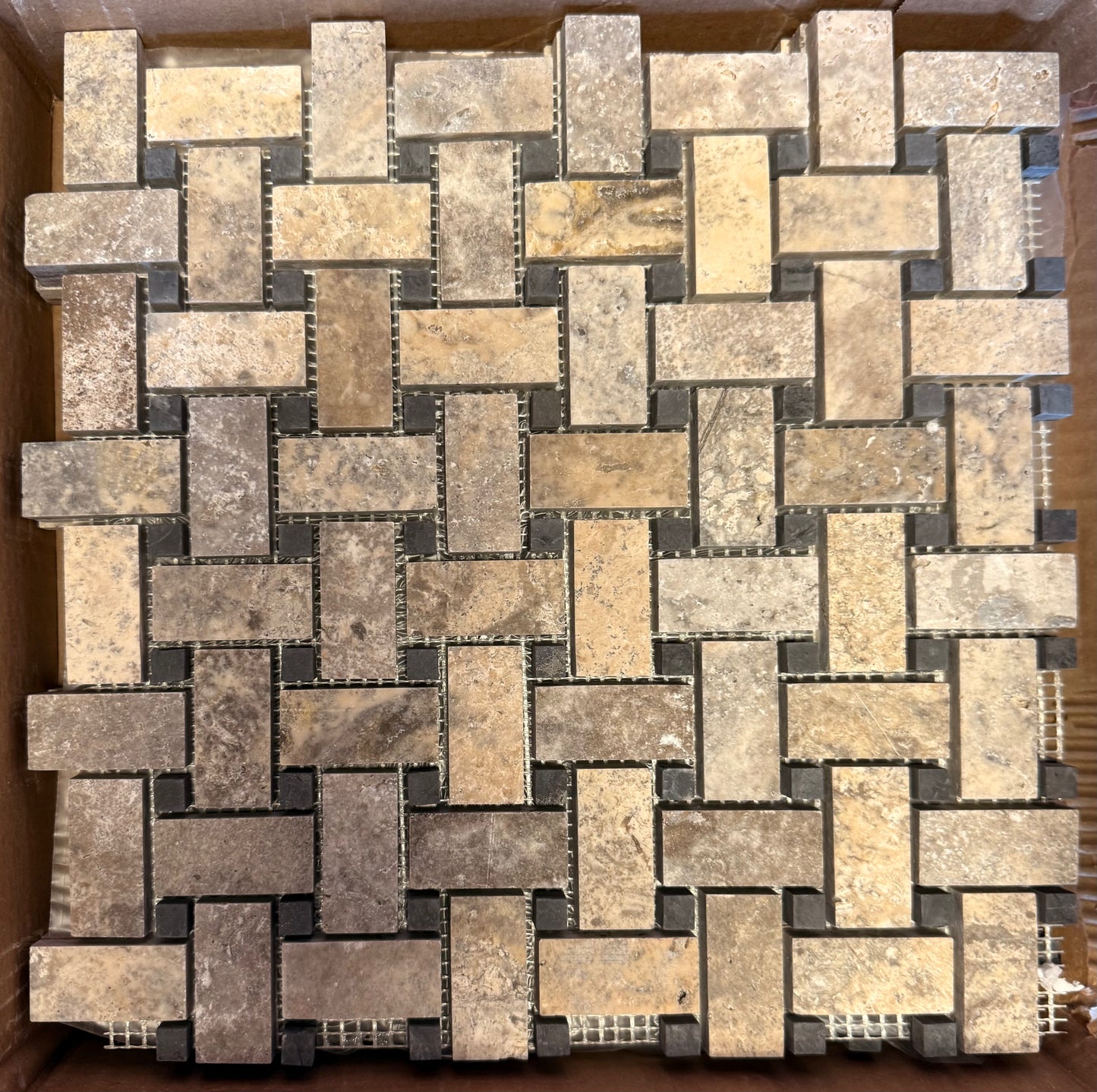 Silver Black Basket Weave 12x12 Honed