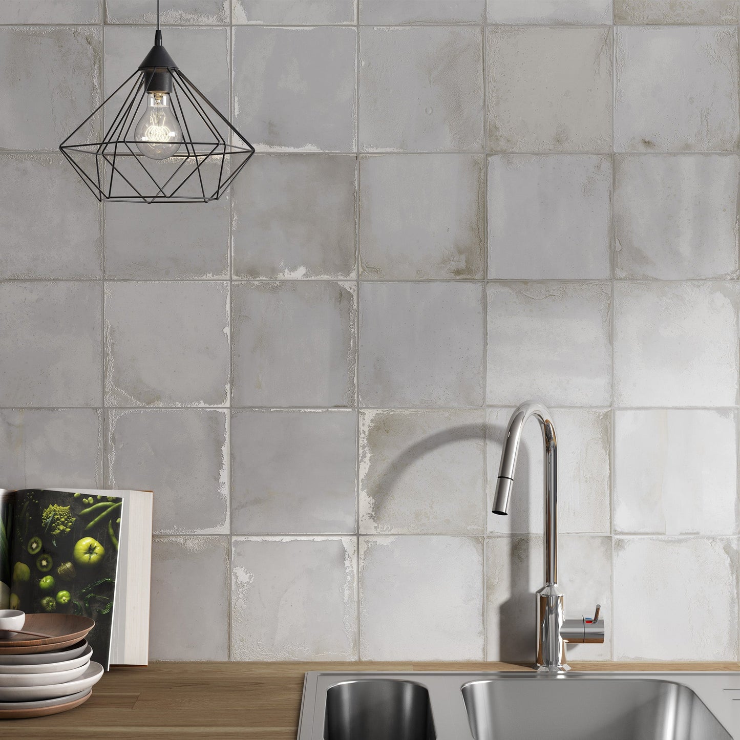 Geometric Calm Nacre White 8x8 Porcelain Tile