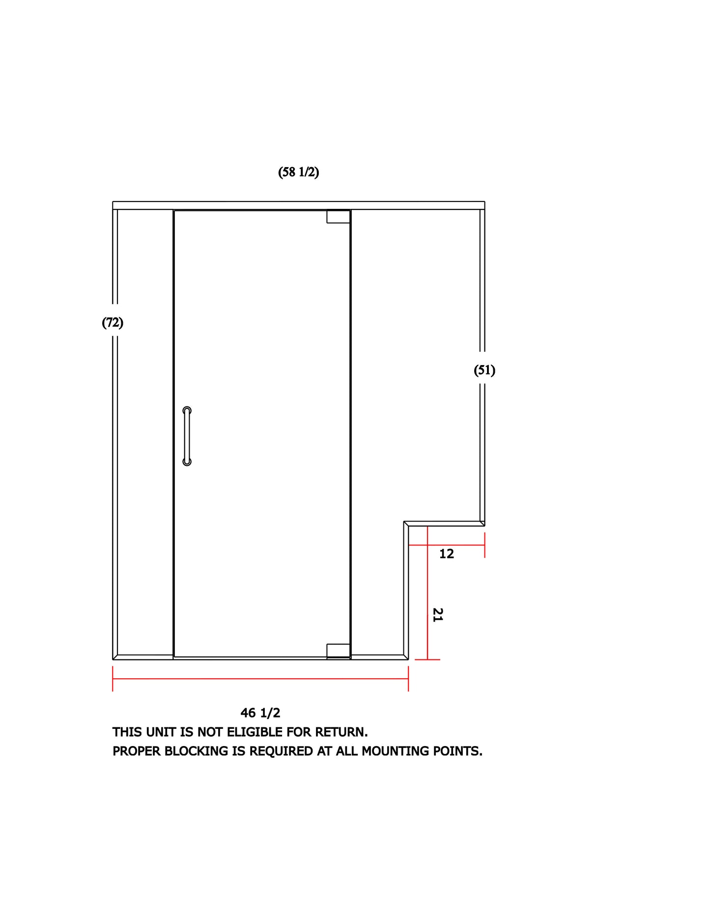 Glass Shower Enclosure 58-1/2"x72"
