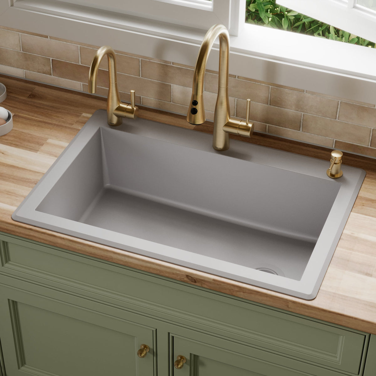 Grey Large Single Bowl Top Mount Sink 33"