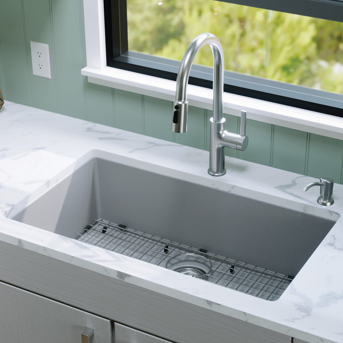 Grey Large Single Bowl Undermount Sink 32-3/8"