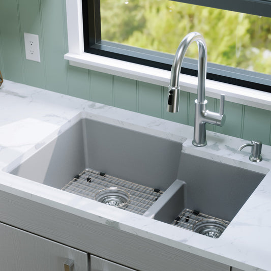 Grey Large/Small Bowl Undermount Sink 32-3/8"