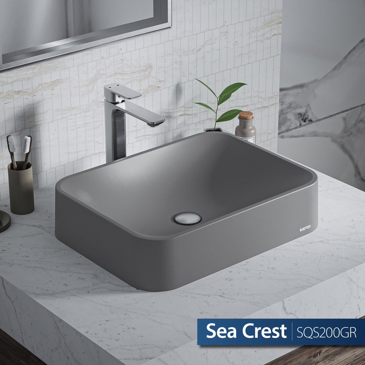 Grey Seacrest Quartz Vessel Vanity Sink 21-1/2"