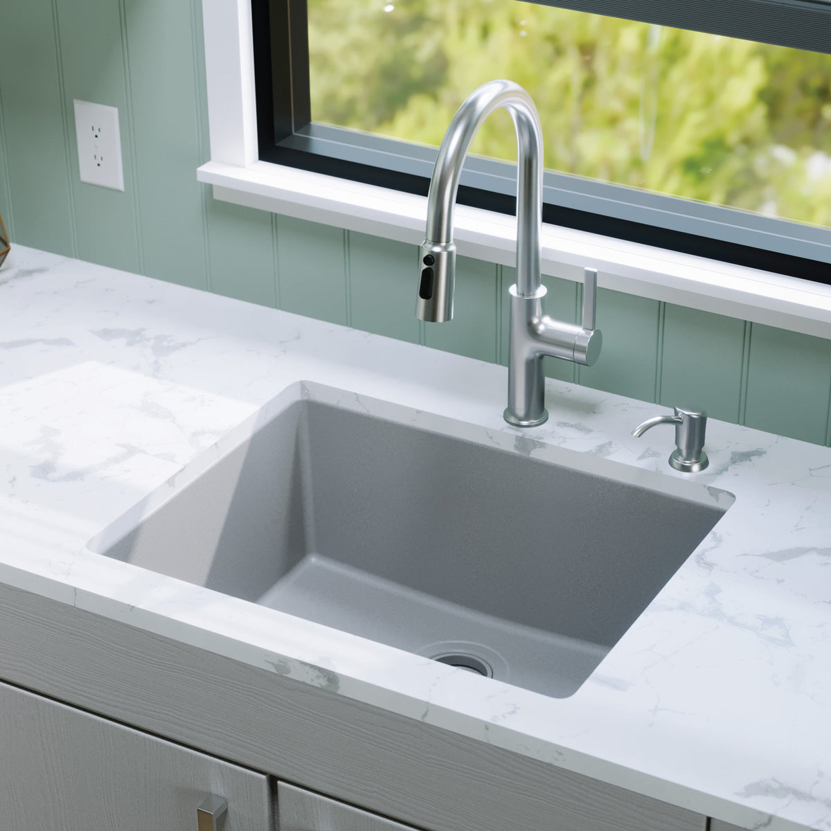 Grey Single Bowl Undermount Sink 24-3/8"
