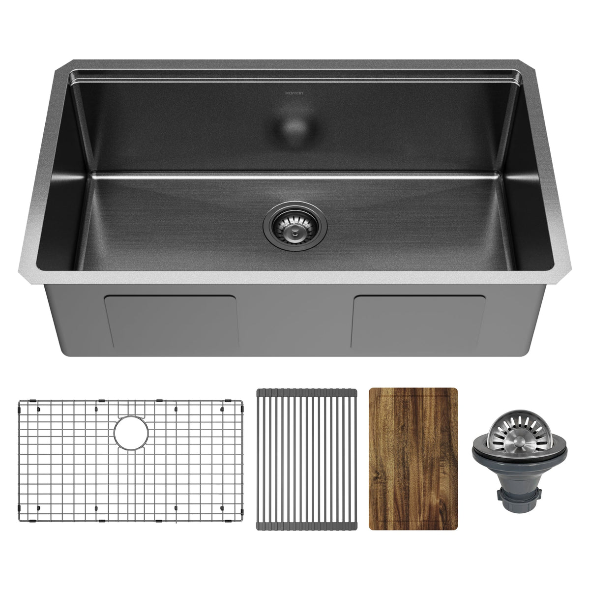 Gunmetal Black Large Single Bowl Undermount Workstation Sink 32"