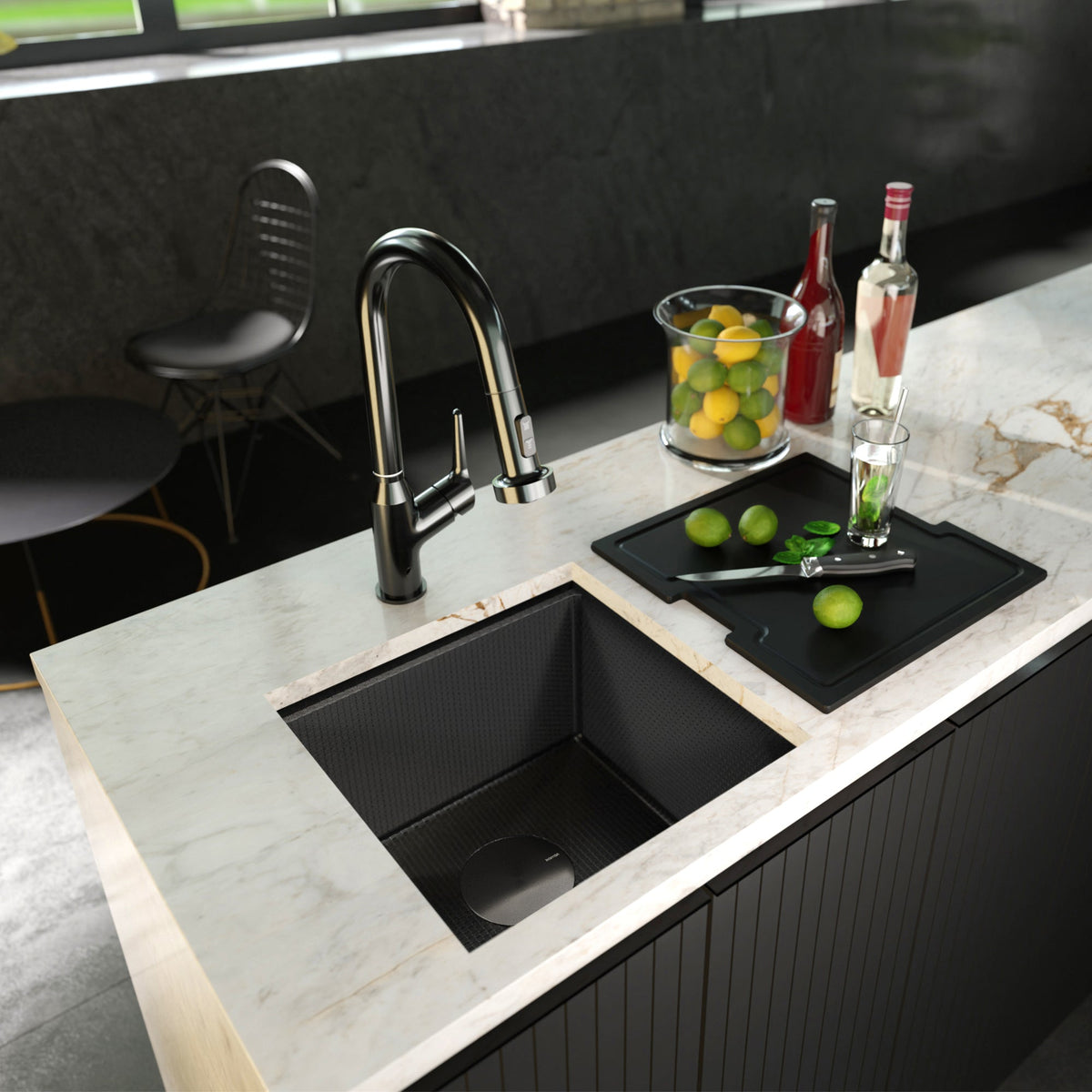 Gunmetal Grey Bar/Prep Bowl Undermount Workstation Sink 17"
